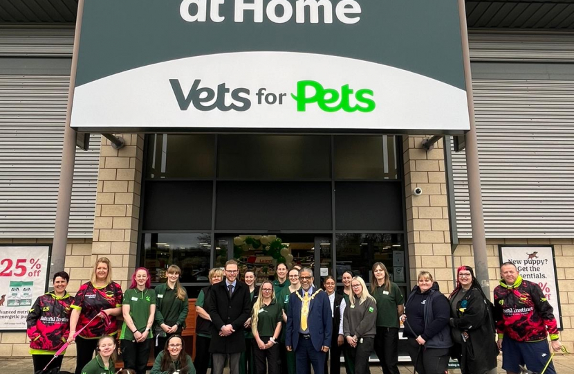 Group stand outside of store