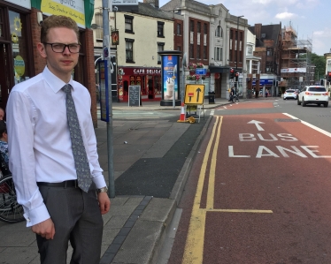 Jack at a bus stop in Longton