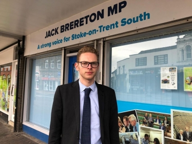 Jack Brereton in front of shop in Longton